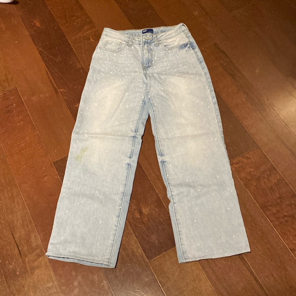Project Indigo Size 5 junior chambray jeans with gems on leg pants